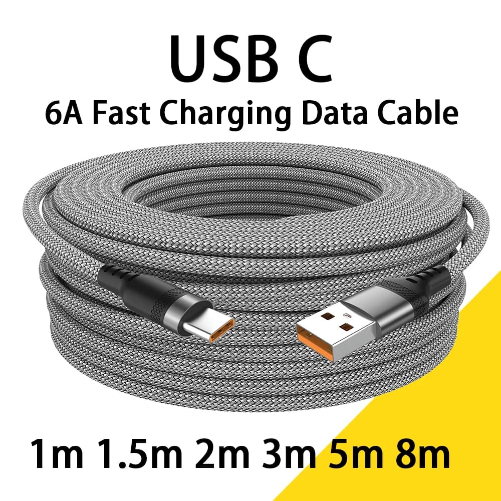 USB charging cable type C 6A for Huawei USB C extended 1m 2m 3m 5m 8m cable for Xiaomi Vivo Leeco OnePlus Oppo