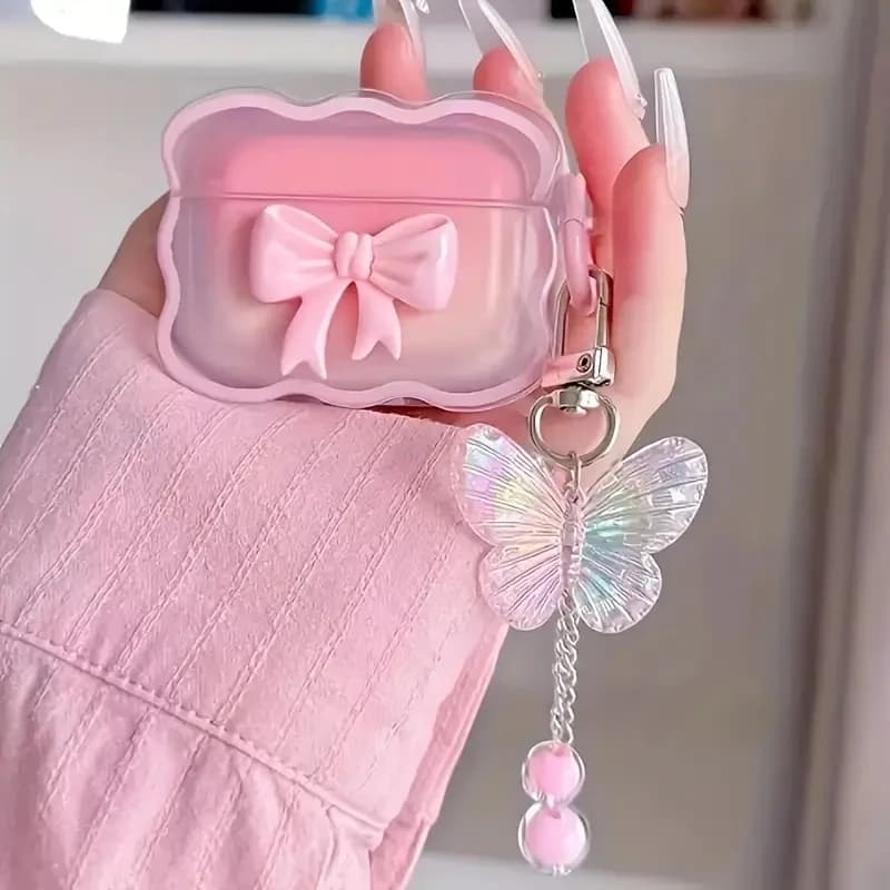 Custodia trasparente con fiocco ondulato INS Stars Wave Gradient Pink Bow Custodia per cuffie Airpods 4 pro2 Custodia protettiva per auricolari