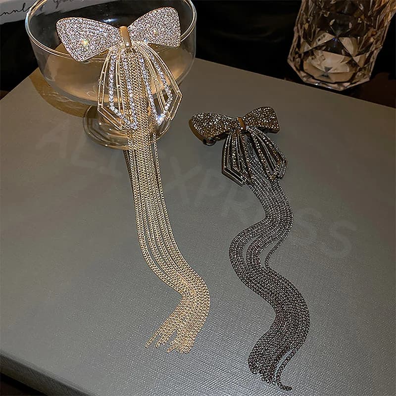 Fermagli per capelli con nappa con fiocco alla moda per donna Accessori per capelli delicati con nappa con strass scintillanti 2023