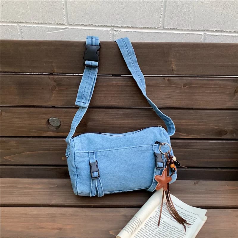 Borse a Tracolla in Denim Stile Harajuku per Donne, Design Semplice con Cuciture, Borsa a Tracolla da Viaggio Portatile per Signore