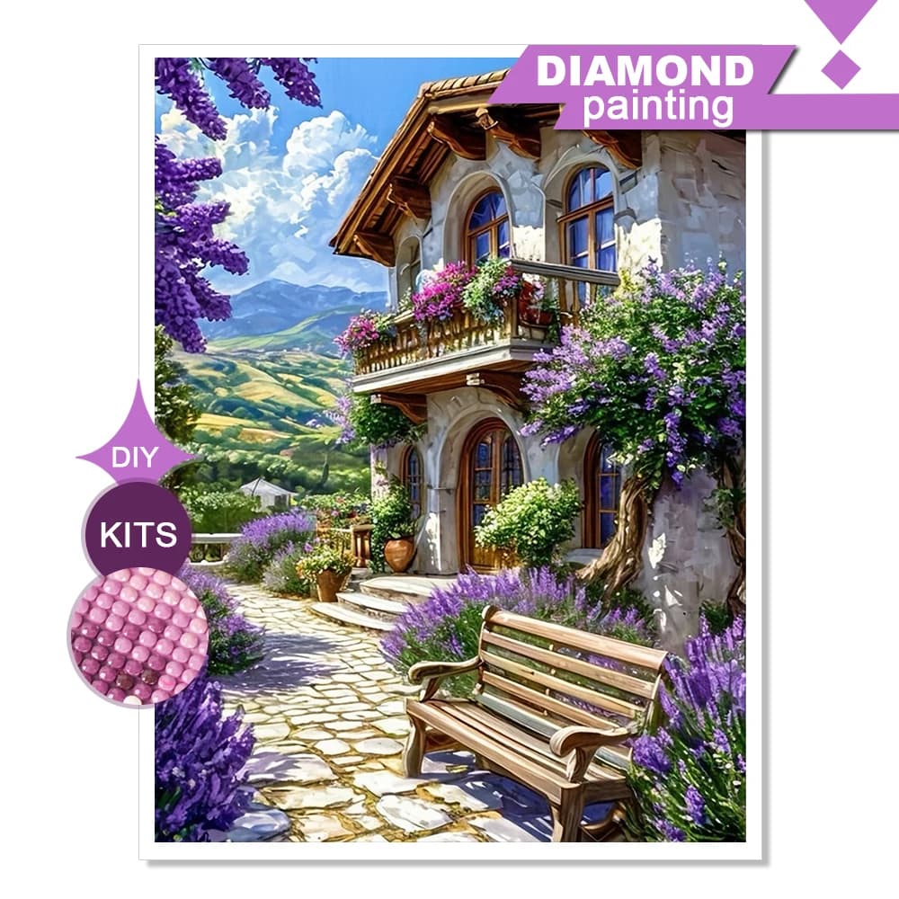 Kit di Pittura Diamantata Paesaggistica Huacan, Mosaico Completo Quadrato e Rotondo, Kit Artigianale con Strass