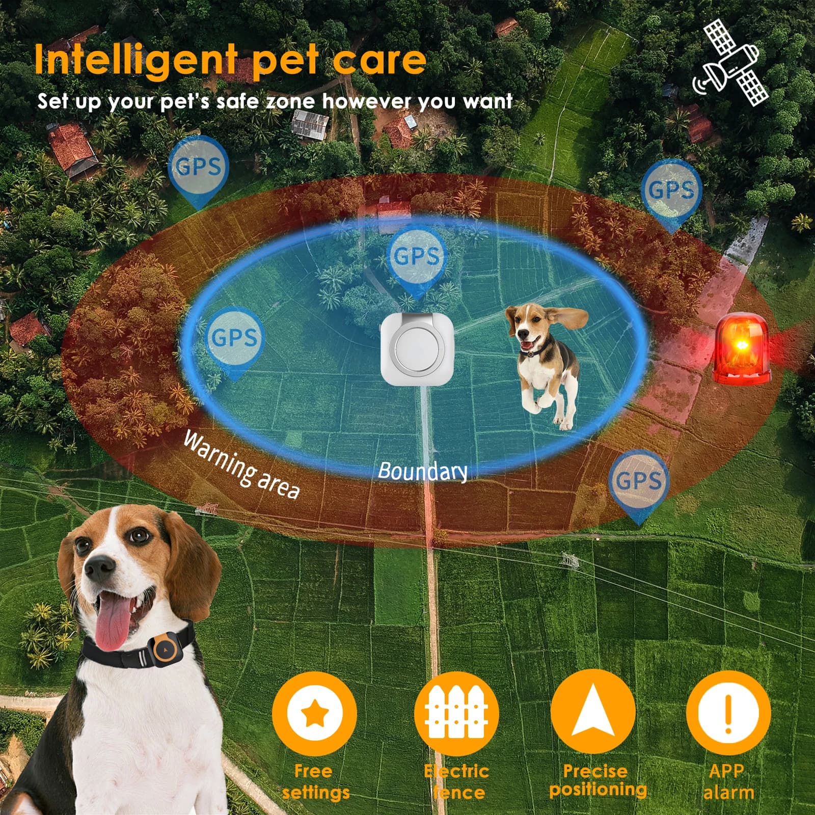 GPS Pet Tracker Collar IPX6 500mAh 3-7Days 1H-Charge -20-60C 4G LTE-M 1-10M Accuracy SafeZone Health Monitor for Dogs Cats FCC