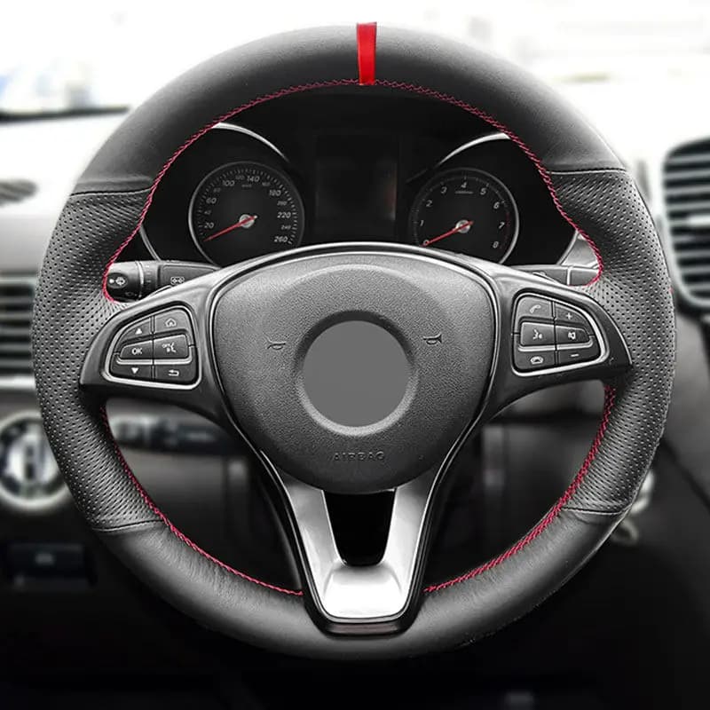 Hand Braid Car Steering Wheel Cover For Mercedes Benz W176 W246 W205 C117 C218 X218 W213 X156 X253 W166 X166 W447 Leather Trim