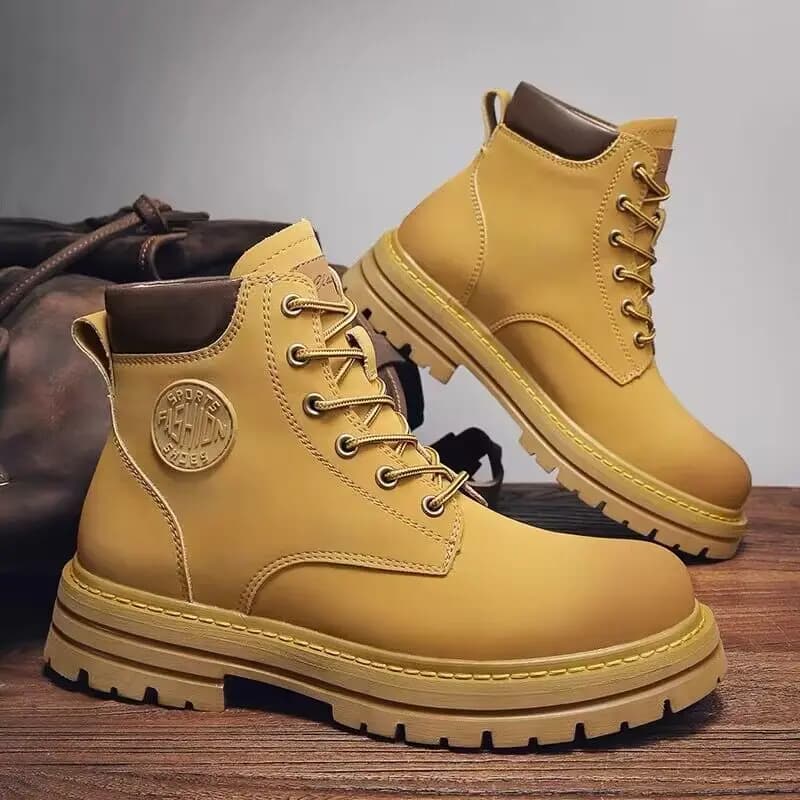Stivali alti da uomo Stivali casual in pelle moda Stivaletti stringati Stivali da trekking antiscivolo per uomo Stivaletti da moto Botas Hombre