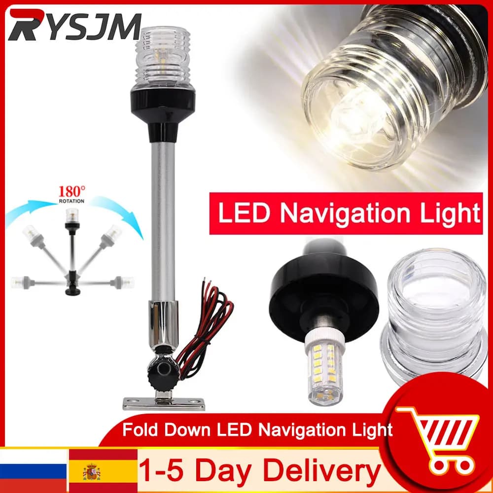 Luce di navigazione a LED pieghevole da 12 pollici HD per luce di ancoraggio di poppa per barche per Yacht 12-24V 25cm Pactrade Marine Boat luce di segnalazione a vela