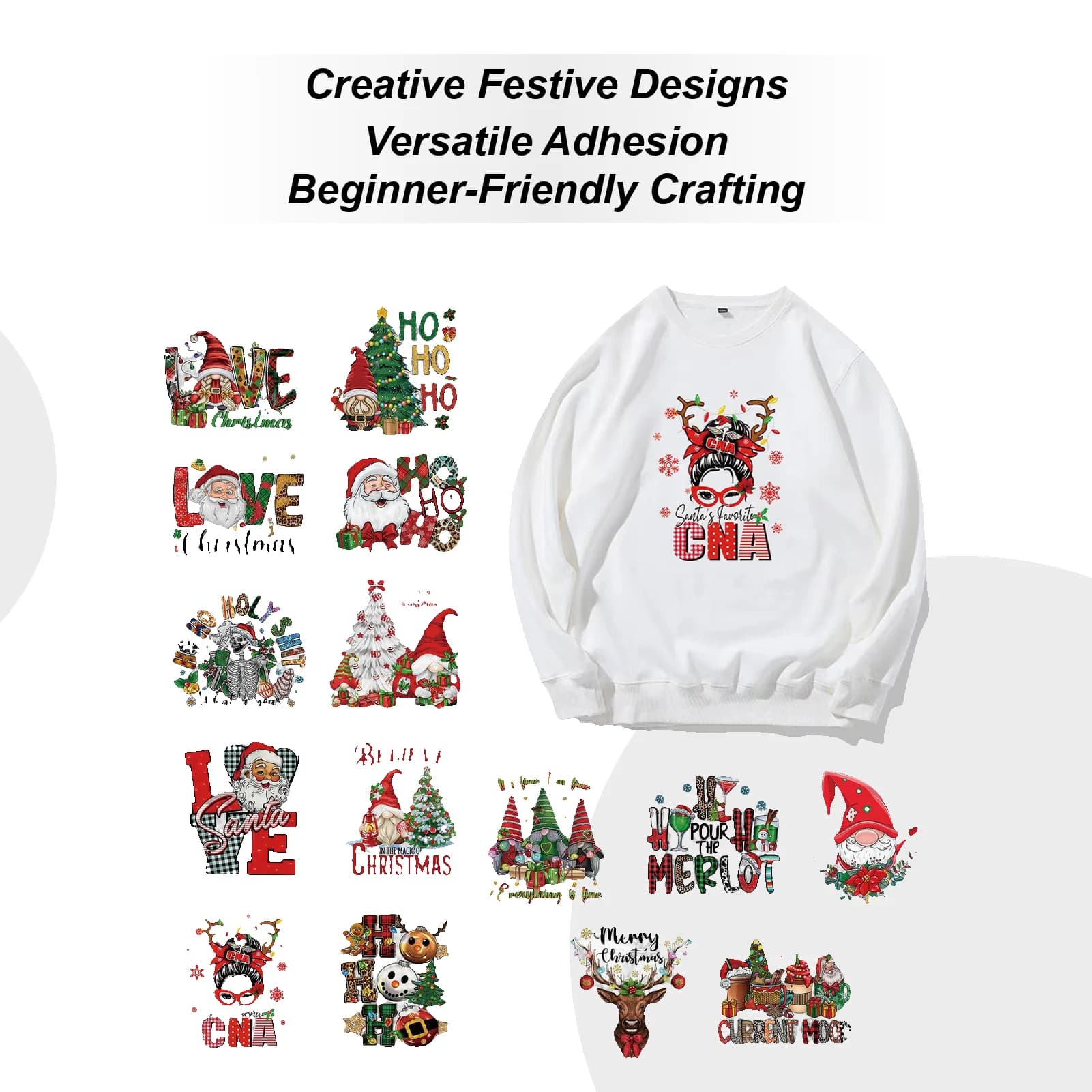 Christmas Transfers 15 Pieces Santa Tree Decals Iron On Christmas Transfer Stickers For Cloth T-Shirt Fabric Towel Winter