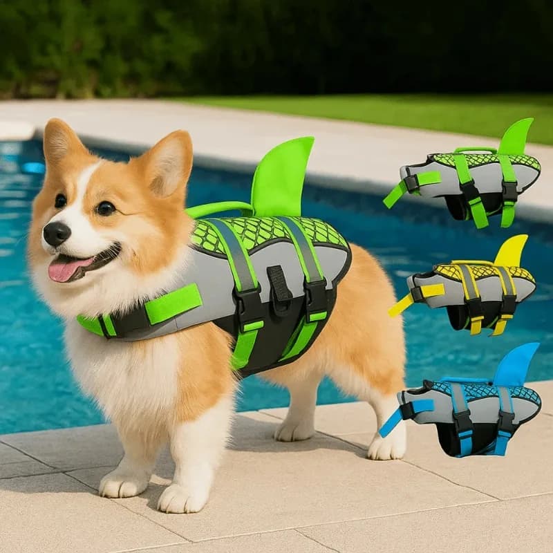 Scales Shark Swim Abbigliamento per cani, Giubbotto di salvataggio per animali domestici, Imbracatura, Costume da bagno estivo per animali domestici