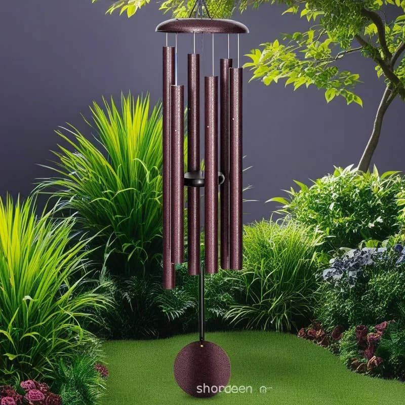 Garden bell with 45 inch red aluminum tube, garden bell with iron top cap, musical decoration for patio, gift for mom