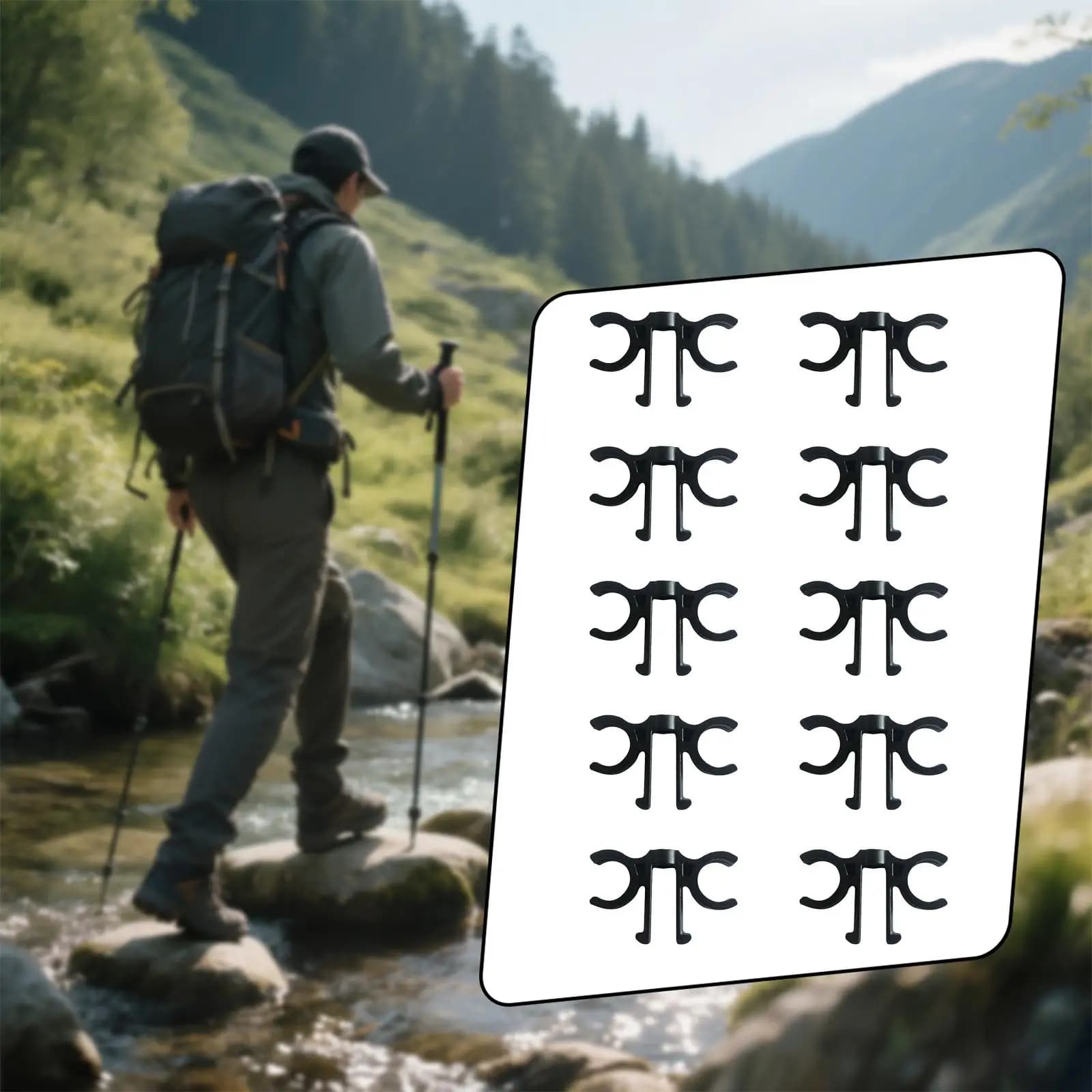 Trekking Pole Clips Heavy Duty Stick Holder Hiking Gear PVC Material for Climbing Strap and Trekking Pole Parts