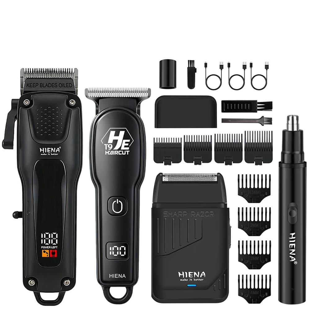 Set di tagliacapelli Hiena 212 in metallo, elettrico, senza fili, per barbiere, con display LCD, tagliacapelli professionale da uomo