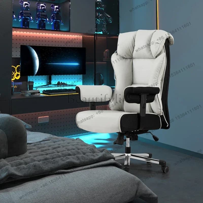 Sedia da Ufficio Direzionale in Pelle Resistente, Reclinabile, Ergonomica, Girevole, con Telaio in Metallo, Schienale Alto e Supporto Lombare
