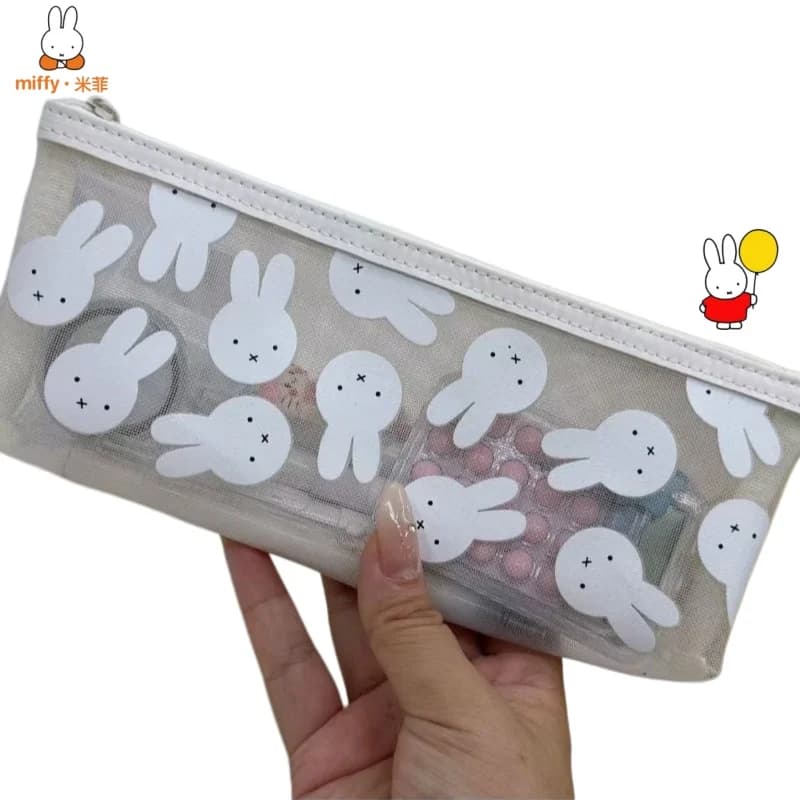 Cute Miffy Cartoon Gauze Transparent Pencil Case Large Capacity Ins Student Pencil Bag Large Capacity Stationery Storage Box