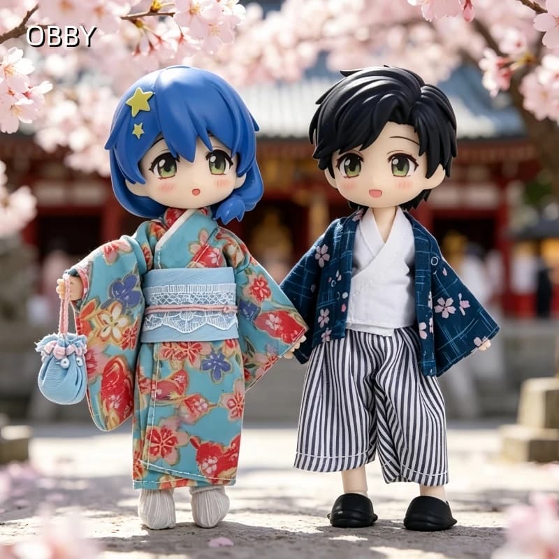 Set Kimono Yukata in Stile Giapponese per Bambole OB11 GSC/YMY/P9/10cm BJD, Abbigliamento per Bambola NAGI