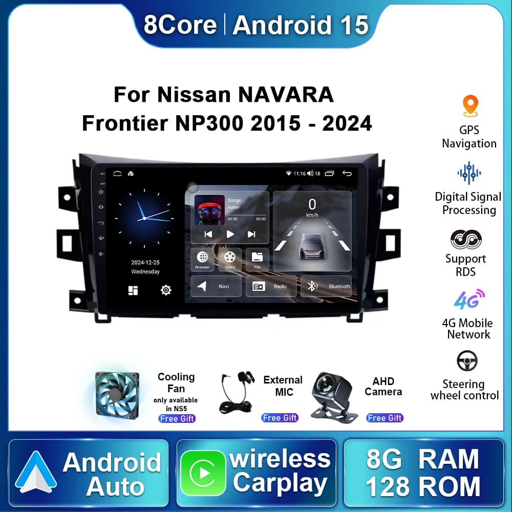 Autoradio Android 15 con Schermo 1280P per Nissan NAVARA Frontier NP300 2015-2024, Lettore Video Carplay, Navigazione GPS