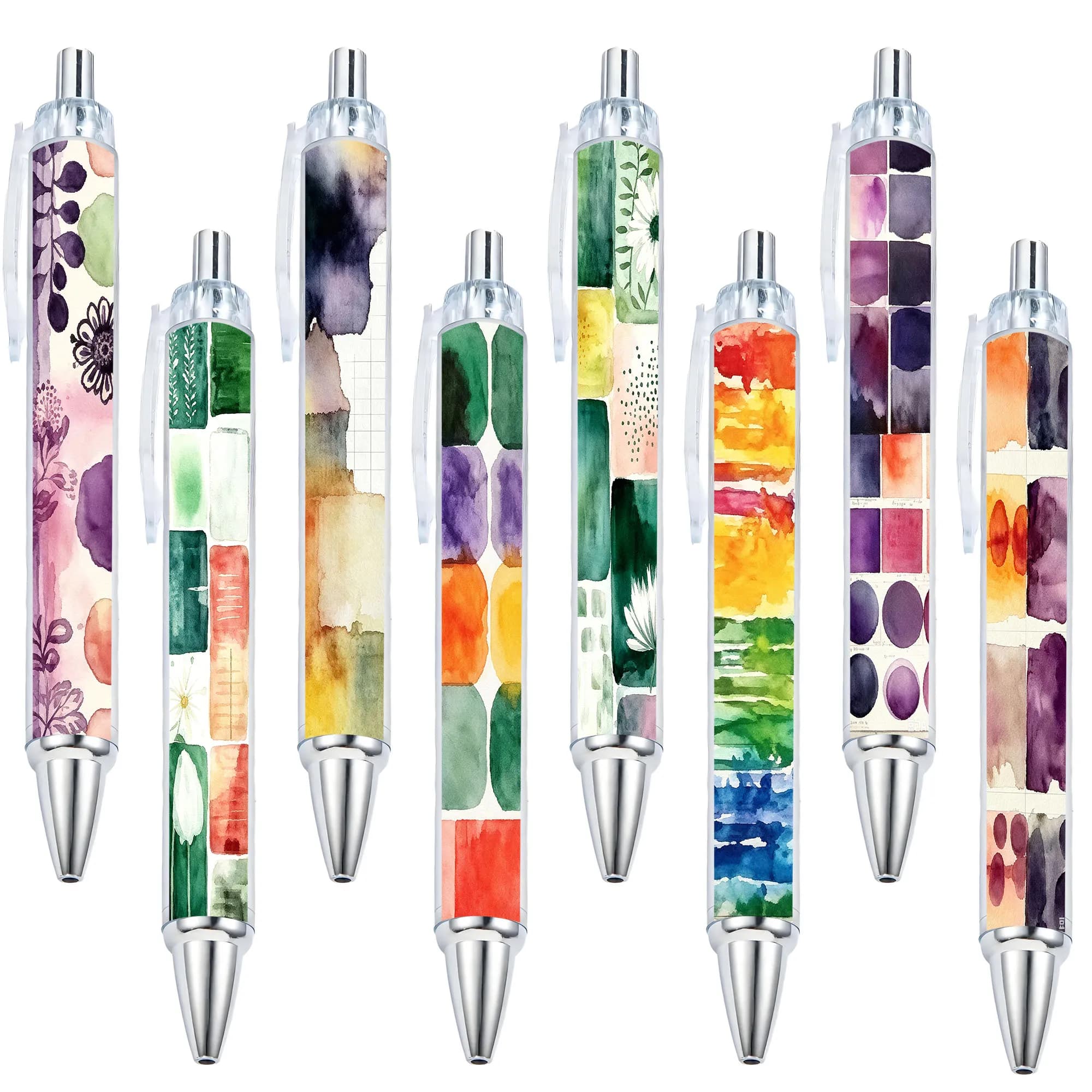 8pcs Morandi Watercolor Color Blocks Flower Theme Press Neutral Pen School Season Student Writing Pen Gift Pen Pattern Random