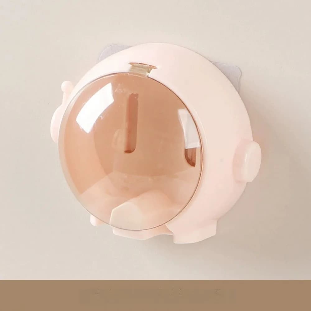 Cute Cartoon Wall‑Mounted Toothbrush Holder, No‑Drill Adhesive Bathroom Toothbrush Storage Rack for Kids & Couples, Pink, 1 Piece