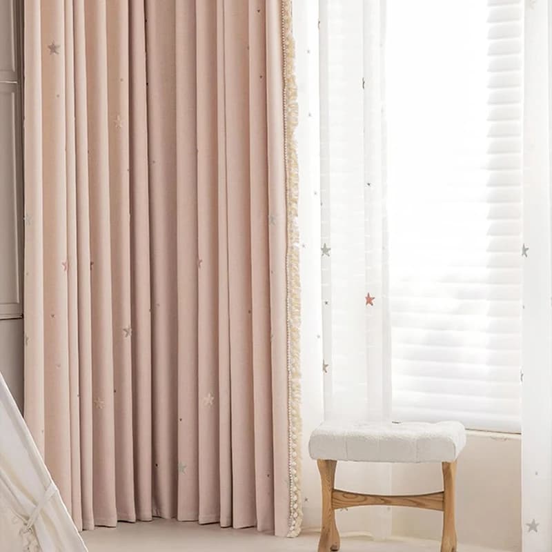 Embroidered Stars Chenille Black Blackout Windows Custom Veil Children's Room Living Room Curtains Boy Girls Bedroom Window Door