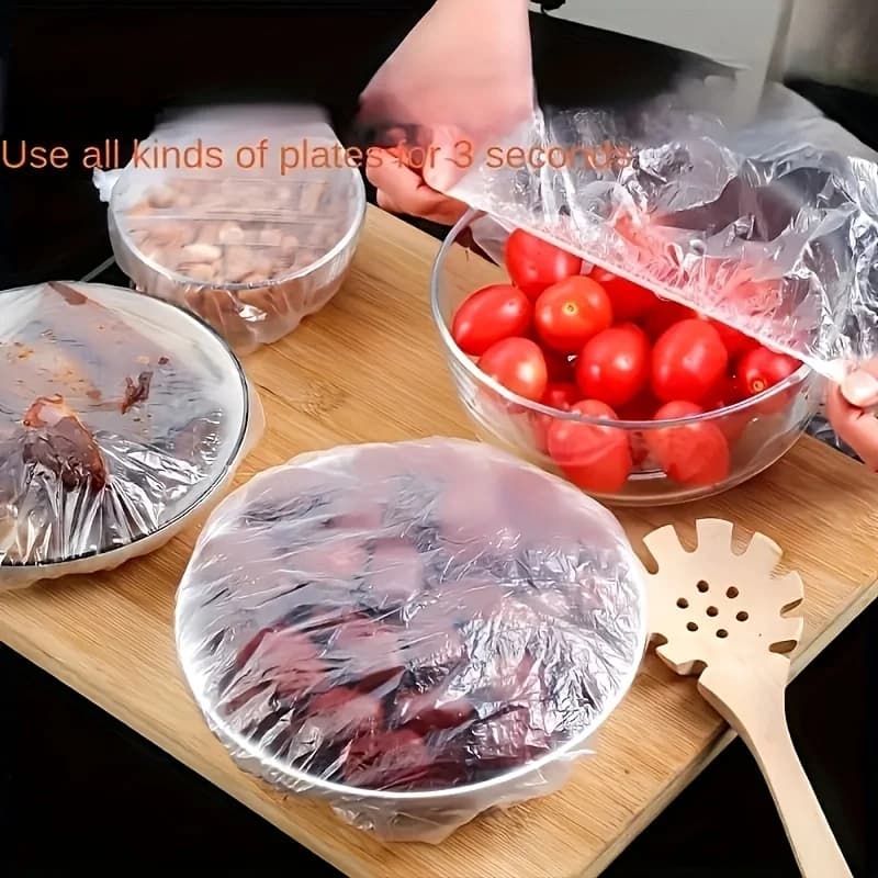 100 coperture elastiche riutilizzabili per alimenti - Guarnizioni trasparenti per piatti per ciotole estensibili (alternativa per coperture per stagnare e gastronomia)