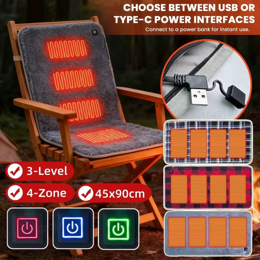 Tappetino Riscaldante Elettrico USB per Dormire, Coperta Termica, Cuscino Riscaldato con 3 Livelli di Temperatura per Campeggio all'Aperto