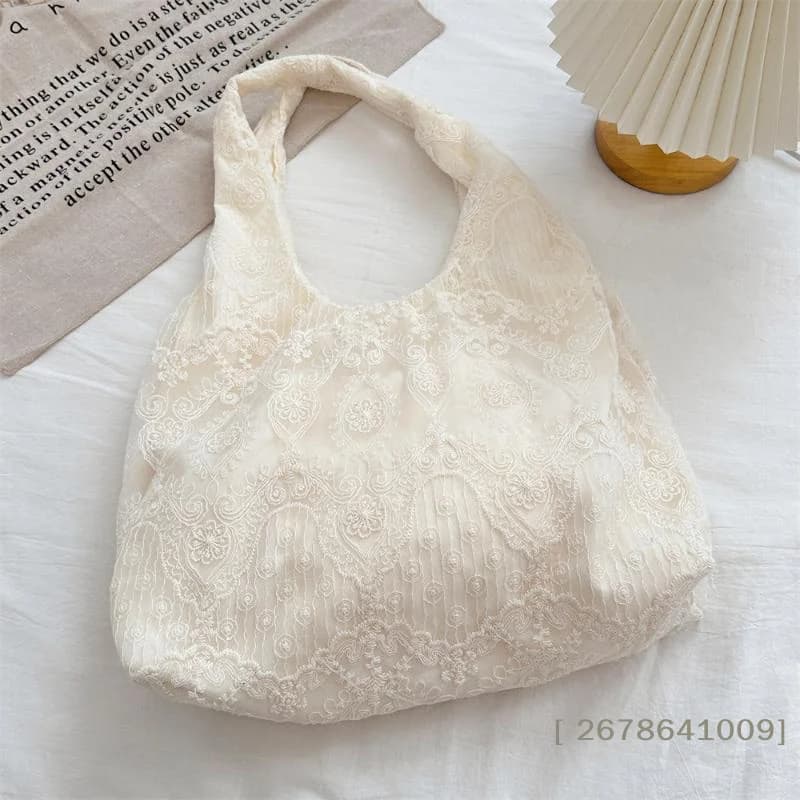 ⚑Handmade Embroidered Lace Op Bag European Organza Handbag Retro New Chinese Sle Cotton Cloth Bag Tote Bag For Casual Use