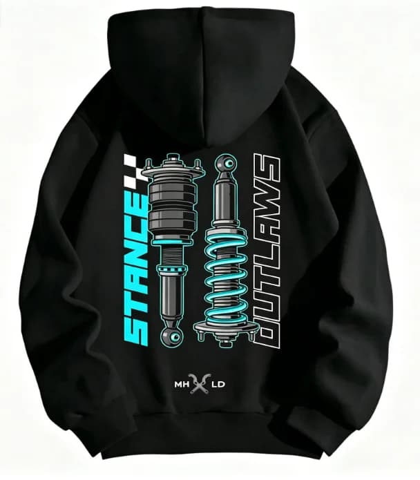 2026 Men Oversized Black Pullover Hoodie Car Mod Culture Shock Absorber Mechanism Back Graphic Print Long‑sleeve Pocket Street