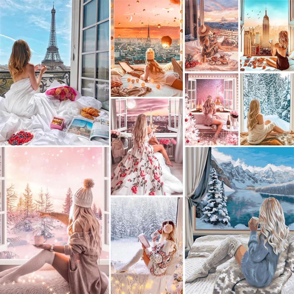Paesaggio Ragazza Stampato Tela Solubile in Acqua 11CT Kit Punto Croce Ricamo Cucito Lavoro Manuale Maglieria Hobby Vendite Ago Magico