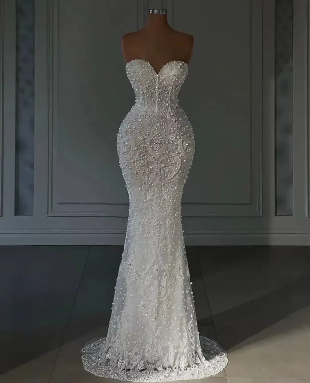 Vinca Sunny Customized Mermaid Evening Dresses For Women Sweetheart Neck Sleeveless prom Gown Pearls lace Robe vestidos de novia