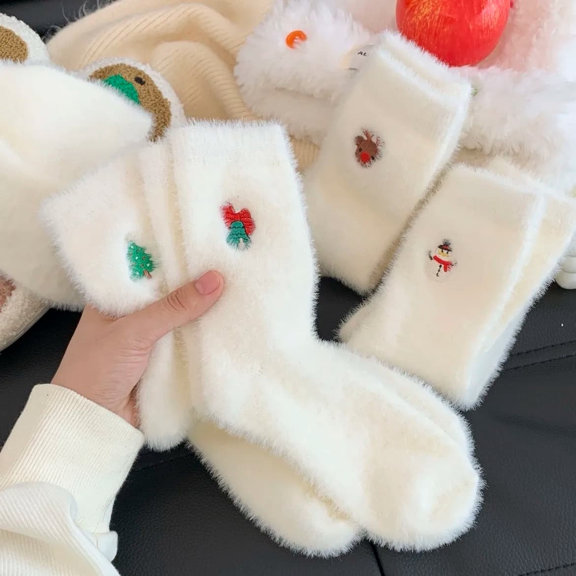 1/2/3 pairs Christmas model facial velvet socks winter soft fleece warm plush home sleep socks start thermal tube Kawai Sox