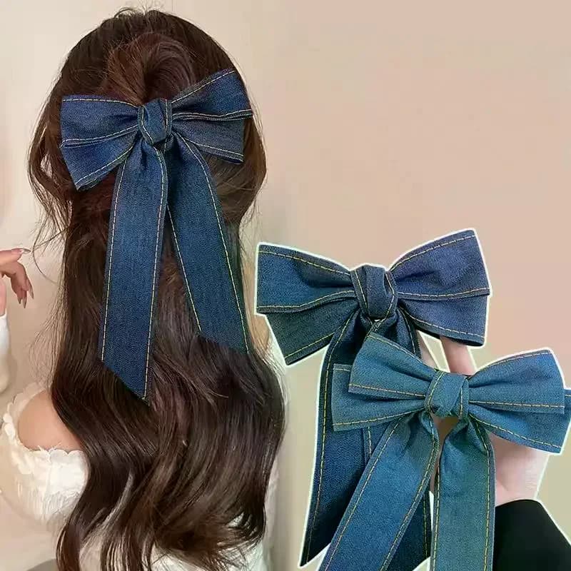 Fermagli per capelli in denim blu con fiocco a nastro, eleganti e dolci, per donne e ragazze, fermagli a becco d'anatra per coda di cavallo, accessori per capelli, idea regalo.