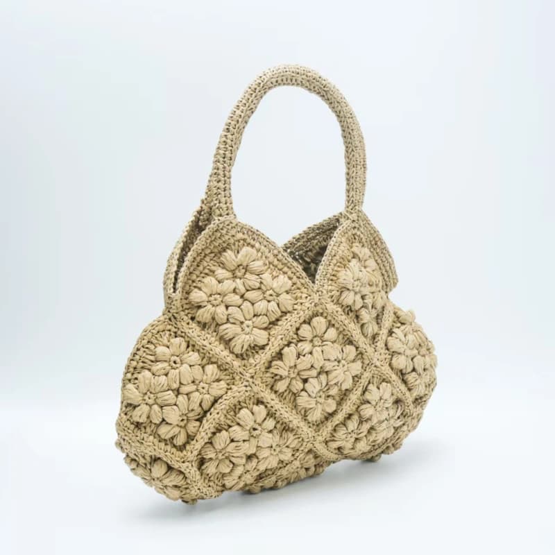 3D Floral Grass Straw Woven Bag Large Capacity Handbag Women Beach Tote Vacation Shoulder Purse Summer Crochet Knitting Chic