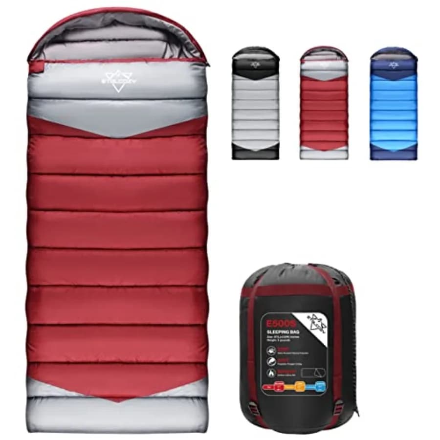 Sacco a Pelo Leggero 3 Stagioni per Adulti/Campeggio Compatto con Sacca di Compressione Impermeabile Ripstop Portatile per Escursionismo
