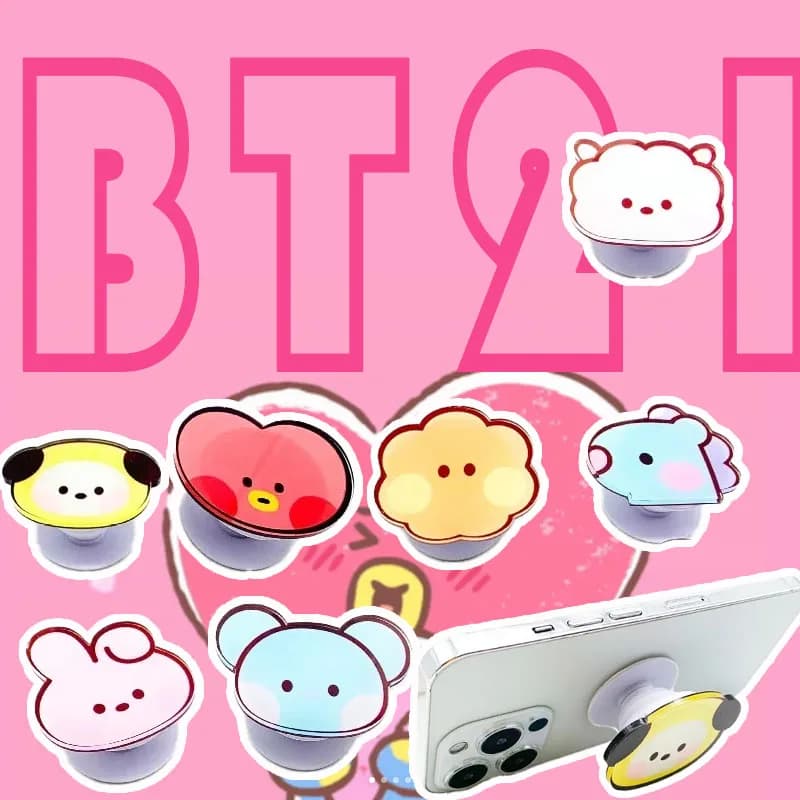 Supporto per telefono BT21 K-pop - supporto rotante antistress in plastica trasparente - accessori idol Cooky Koya Shooky