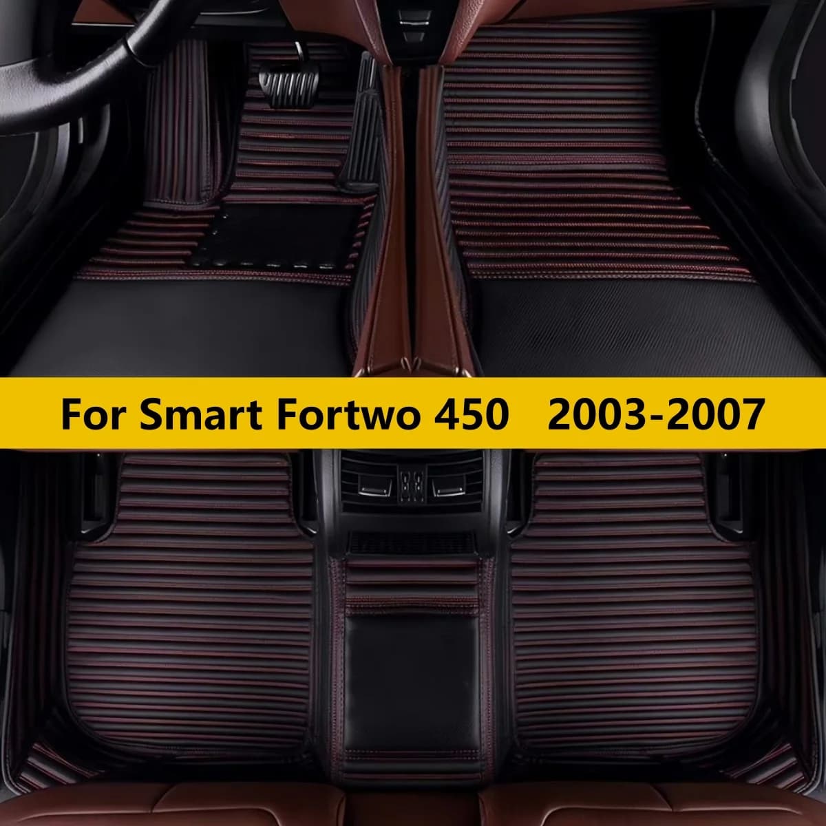 Tappetini per Auto Compatibili con Smart Fortwo 450 2003 2004 2005 2007 Set Completo Anteriore e Posteriore in Pelle e Moquette