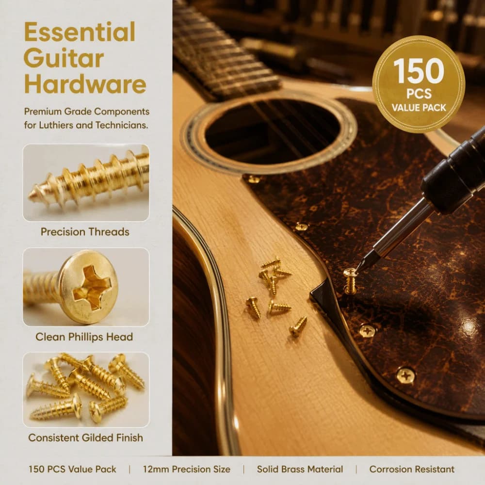 150PCS Gold Electric Guitar Pickguard Screws 3*12mm Size Metal Pickguard Screws Pick Guard Mounting Screws For Electric Guitar