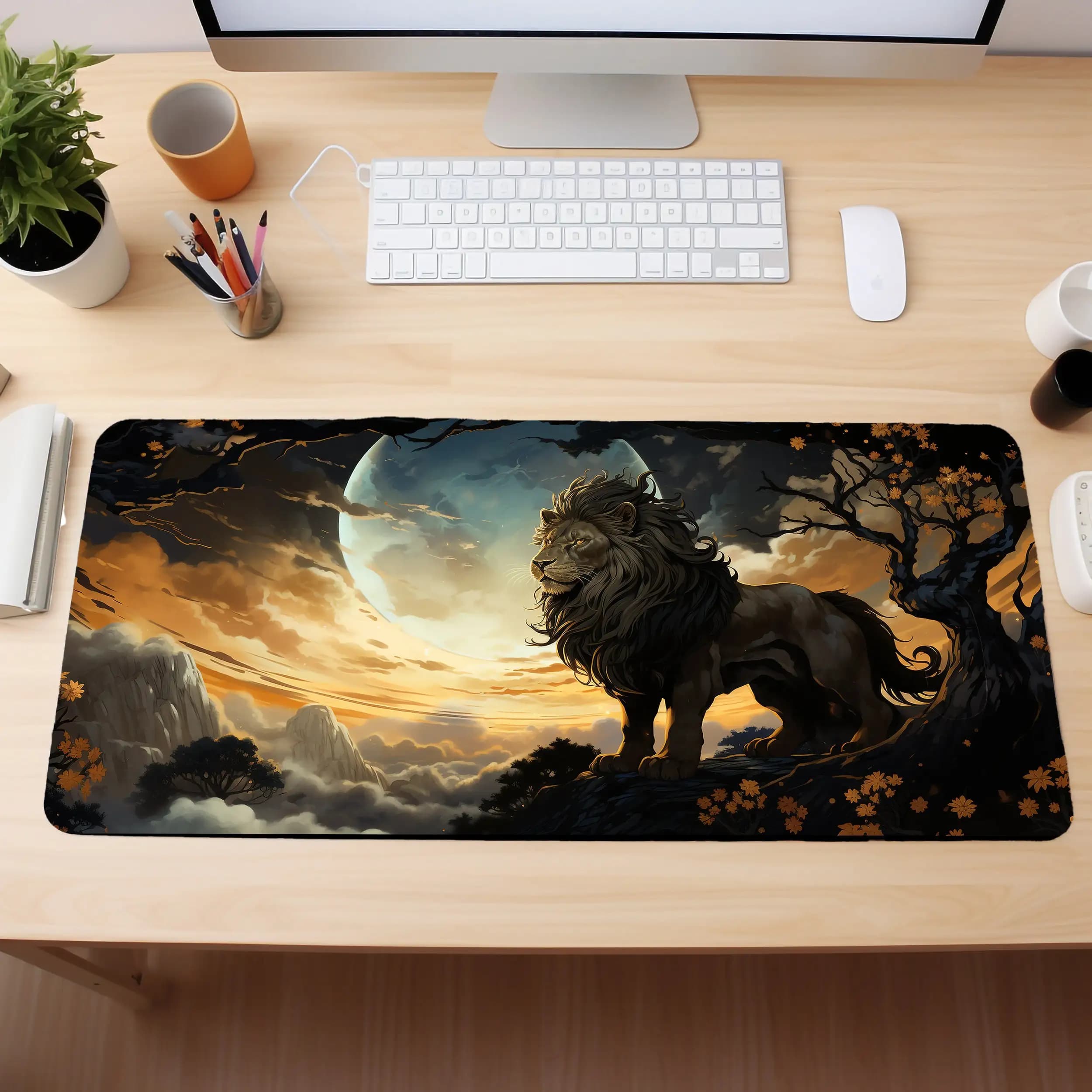 Tappetino da tavolo con motivo leone, tappetino per mouse da gioco antiscivolo e impermeabile, tappetino decorativo per scrivania da gioco per ufficio, il regalo perfetto per gli amici.