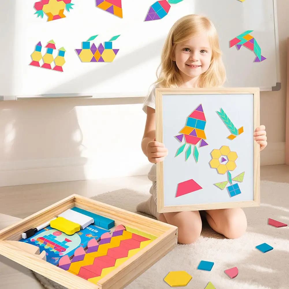 Blocchi magnetici in legno per puzzle, forme geometriche, scatola di sicurezza, giocattolo educativo, design portatile, schede di apprendimento, regalo M3I4
