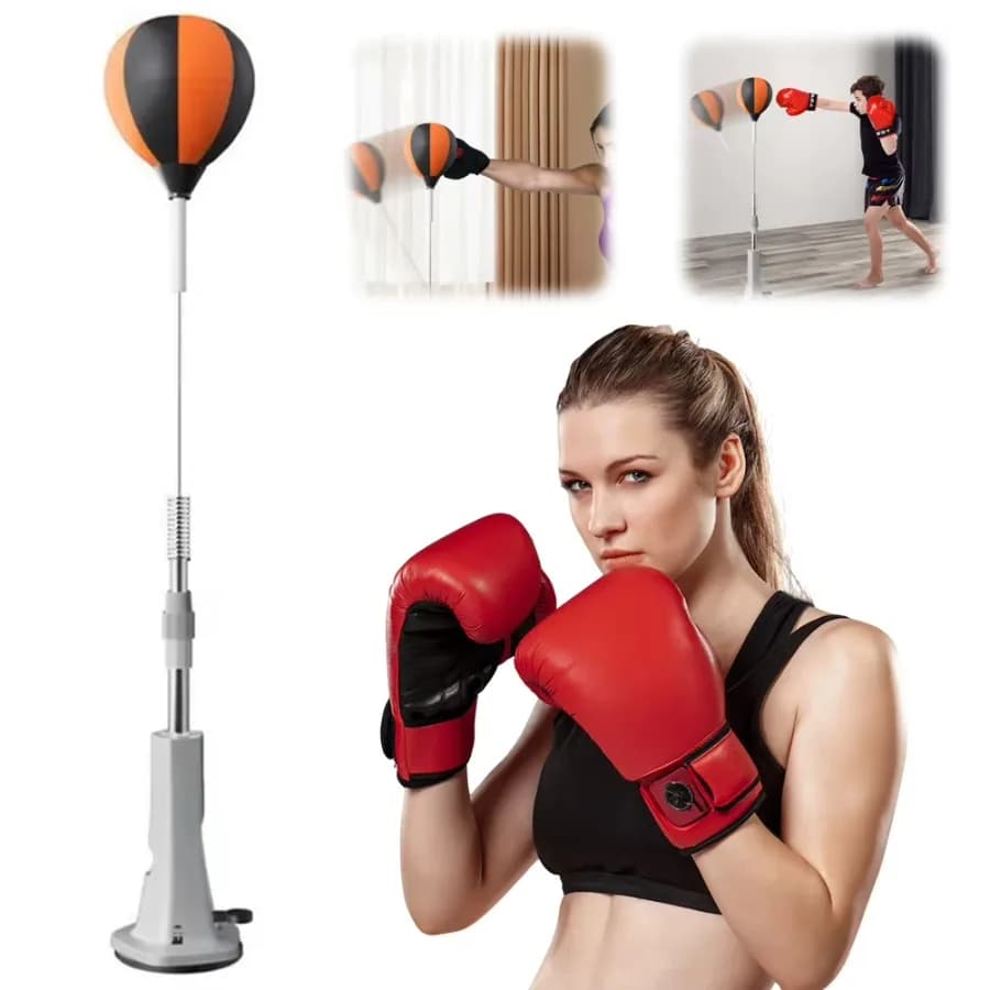 Boxing Bag with Adjustable Height Support, Reflex Ball Set, Home Gym Sack and Stress Reduction