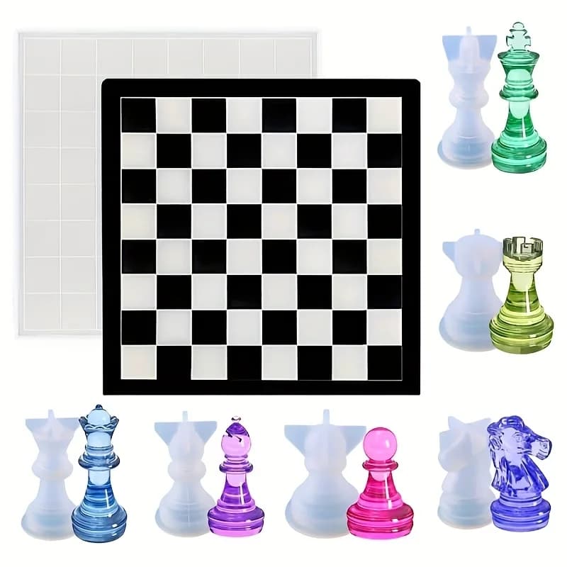 Stampi in Silicone per Scacchi di Alta Qualità 2026 - Kit Fai-da-Te per Giochi da Tavolo, Include Pezzi 3D a Grandezza Naturale e Stampo per Resina
