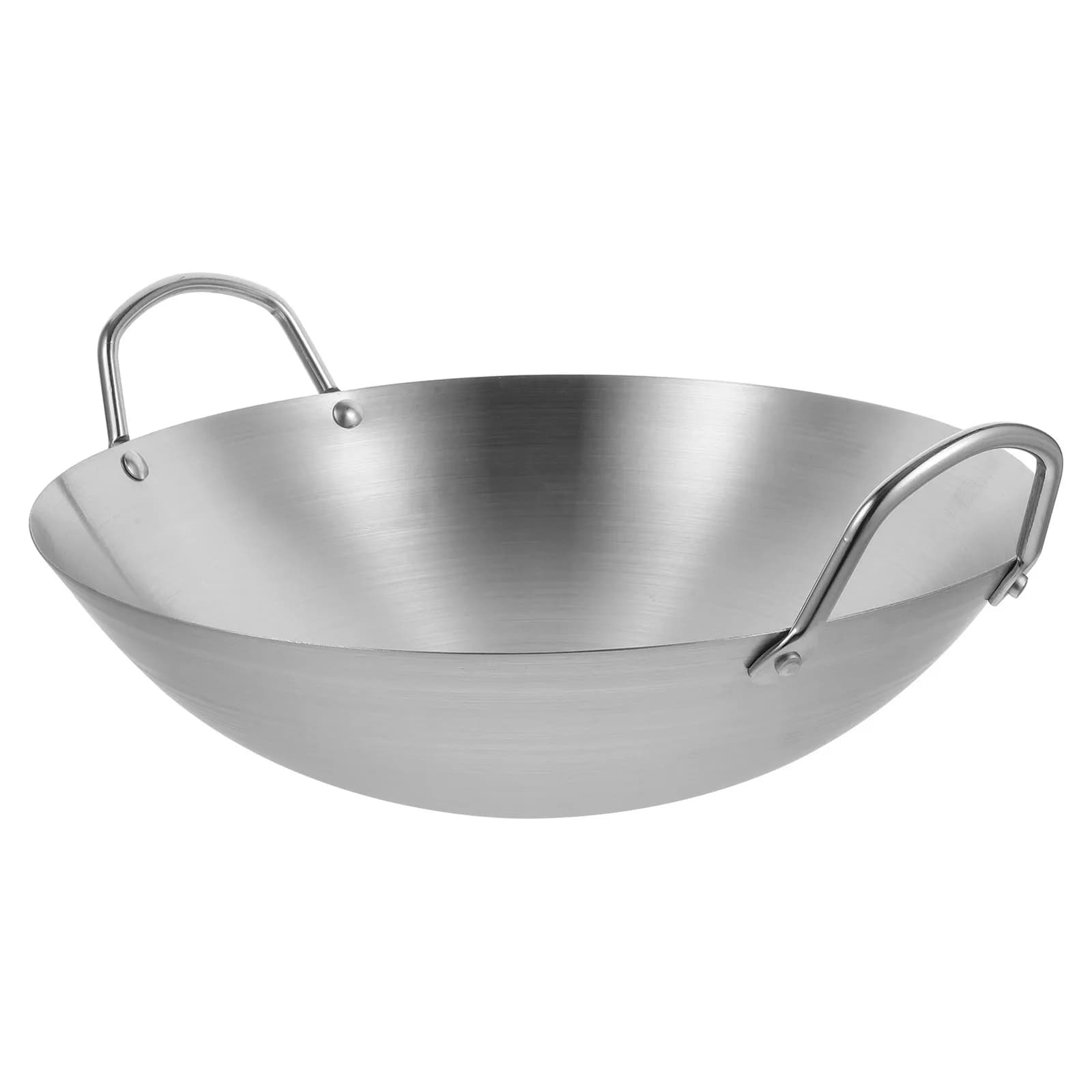Padella Wok Cinese in Acciaio Inossidabile Spesso, Robusta con Manici, Compatibile con Fornelli a Induzione, Elettrici e a Gas