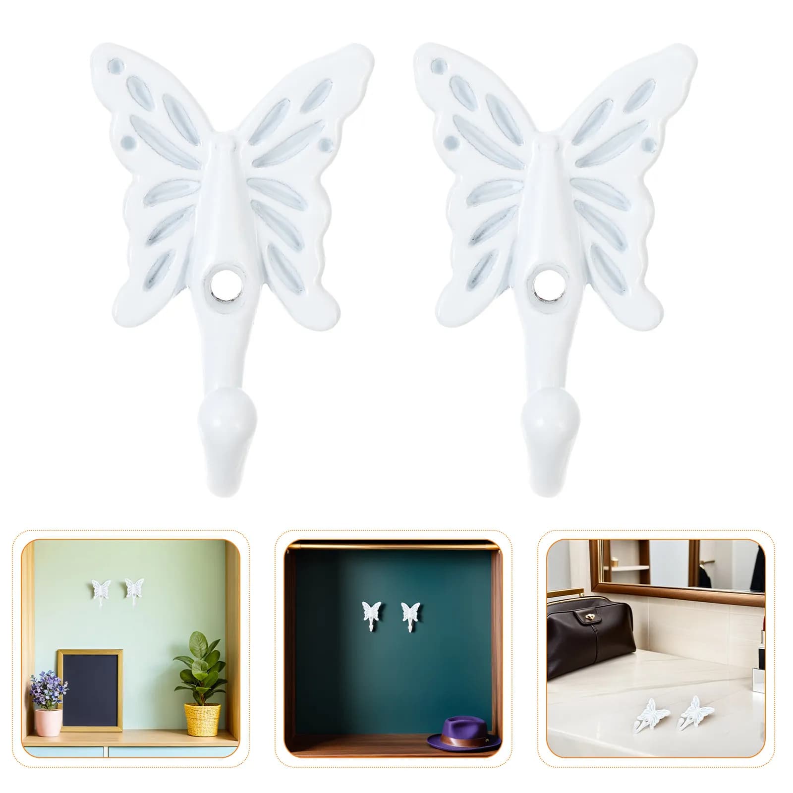8Pcs Retro Decorative Butterfly Hooks Closet Hangers Heavy Duty Alloy Wall Coat Hook Wardrobe Clothes Organizer
