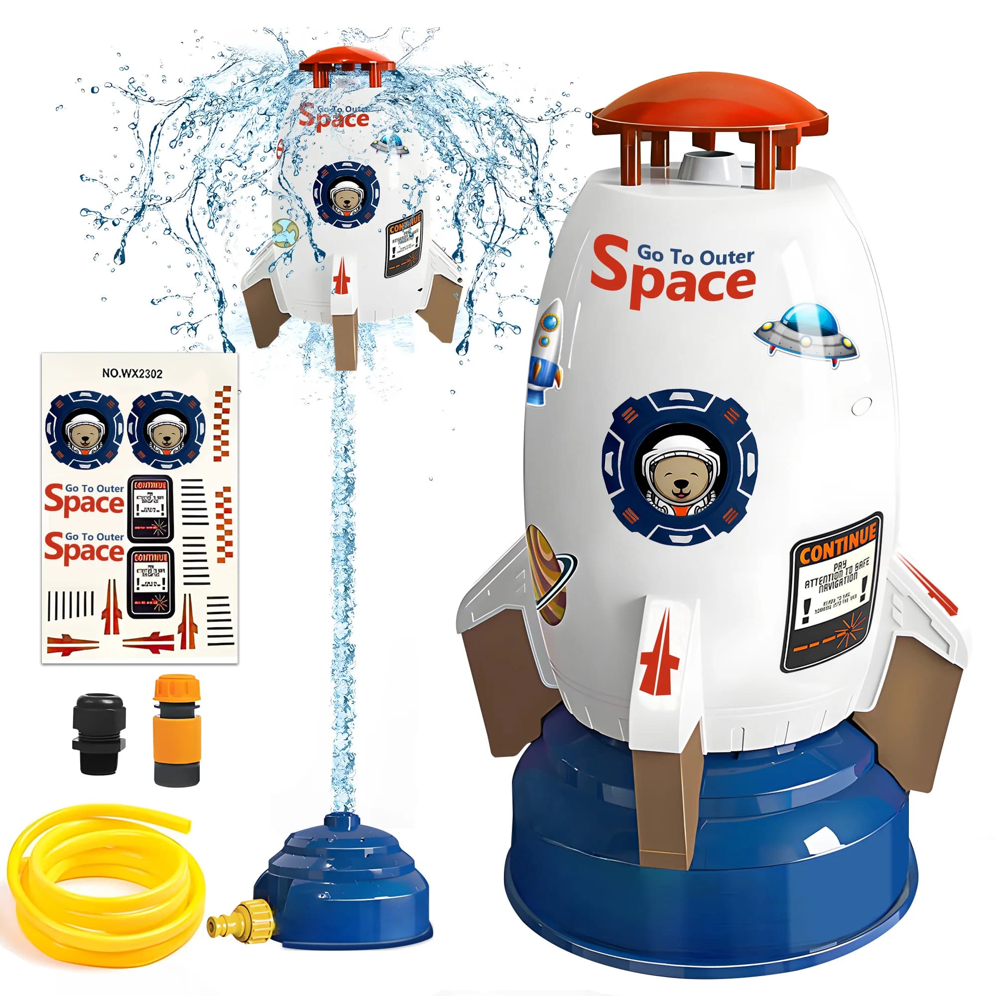 Sprinkler for Kids Outdoor Rocket Toy Spinning Splash Water Fun Summer Water Launcher Gift for Boys Girls Age 3-10 Yard Hose Attachment Game for Lawn Garden Pool