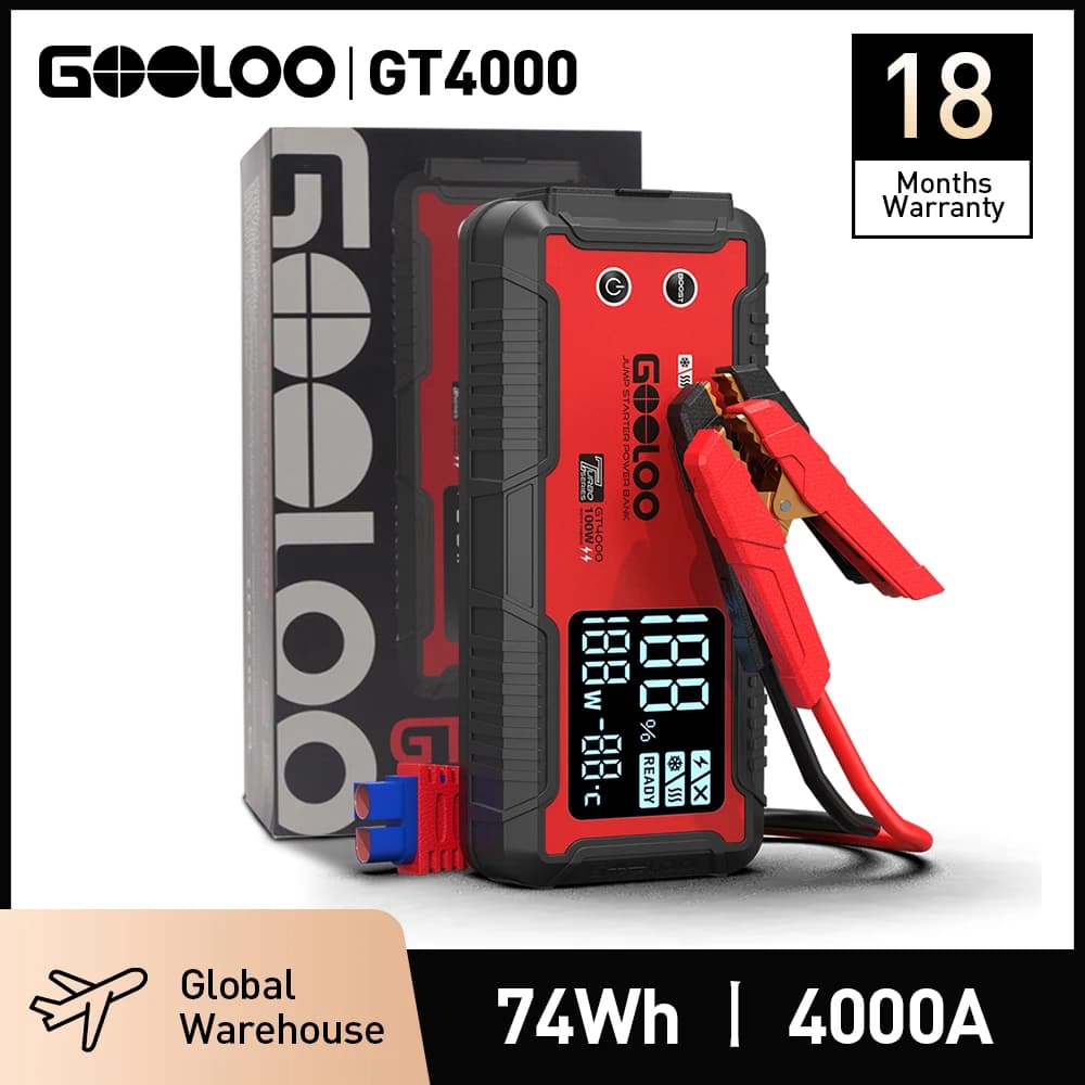 GOOLOO Caricabatterie 4000A 12V, Avviatore di Emergenza Esterno 24000mAh, Power Bank Portatile con Ricarica Rapida PD100W