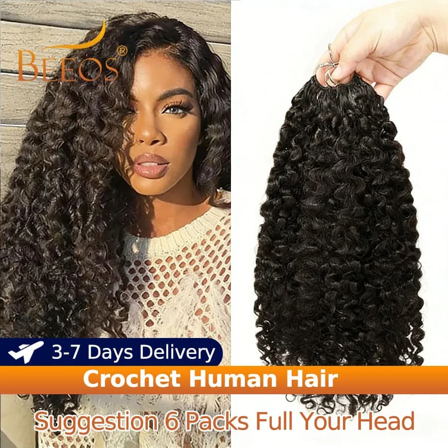 Capelli umani all'uncinetto Estensioni dei capelli all'uncinetto pre-separate ricci birmani Senza nodi Capelli umani al 100% Parrucche ricci a testa piena Capelli Remy