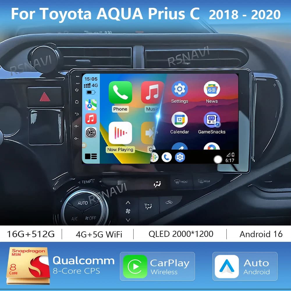 Android 16 Carplay Auto Car Radio Multimedia Player For Toyota AQUA Prius C 2018 2019 2020 Autoradio GPS Stereo 2din Head Unit