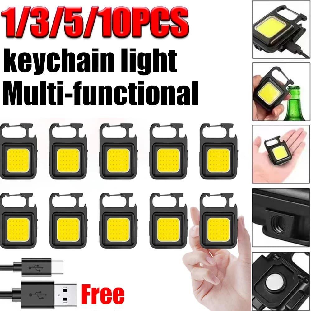 Mini COB Super Luminosa Flashlight with Keyring, Rechargeable Lamp for Camping with Magnet, 4 Modes of Emergency Lighting