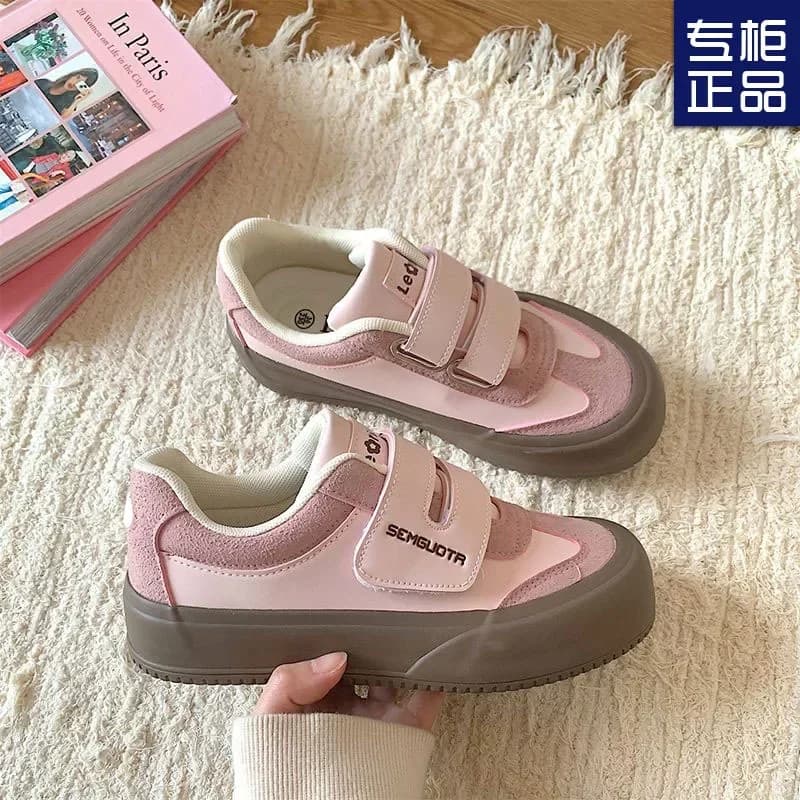 Velcro little white shoes women's 2025 spring new ins retro versatile casual board shoes pink platform German training shoes