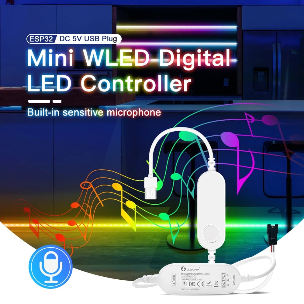 ESP32 Mini LED Controller RGB IC Digital con Mic Sound Mode Dynamic WS2811 WS2812 WS2812b SK6812 WS2815