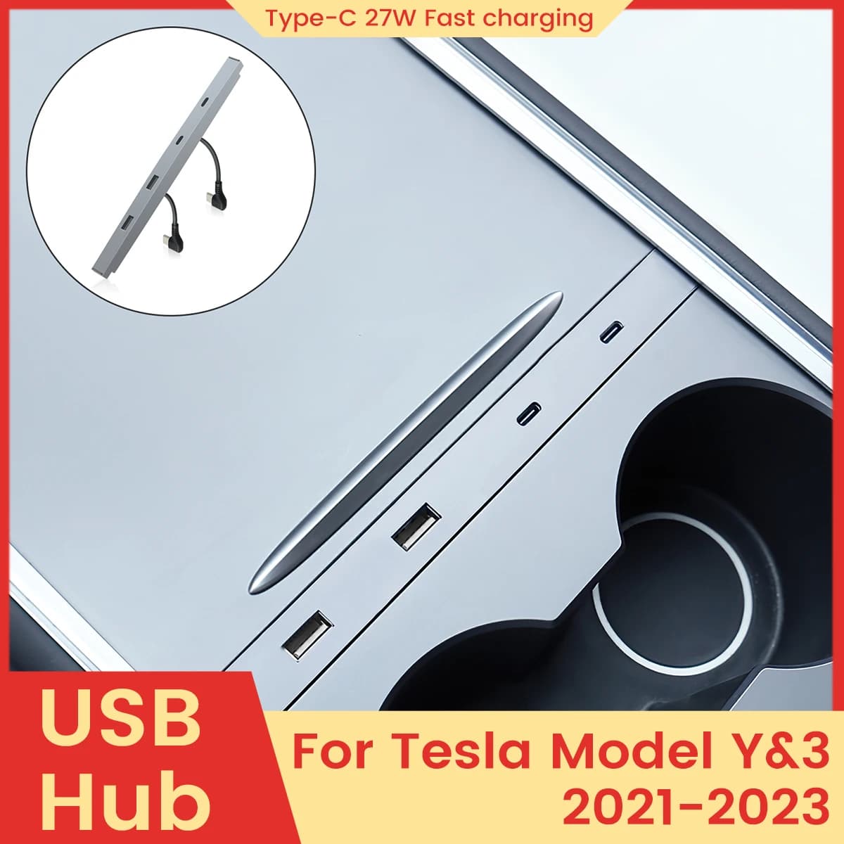 Hub Shunt 2 hole USB adapter for Tesla Model 3 Model Y 2021 2022 2023 high fit charging cable Manager car accessories OEM