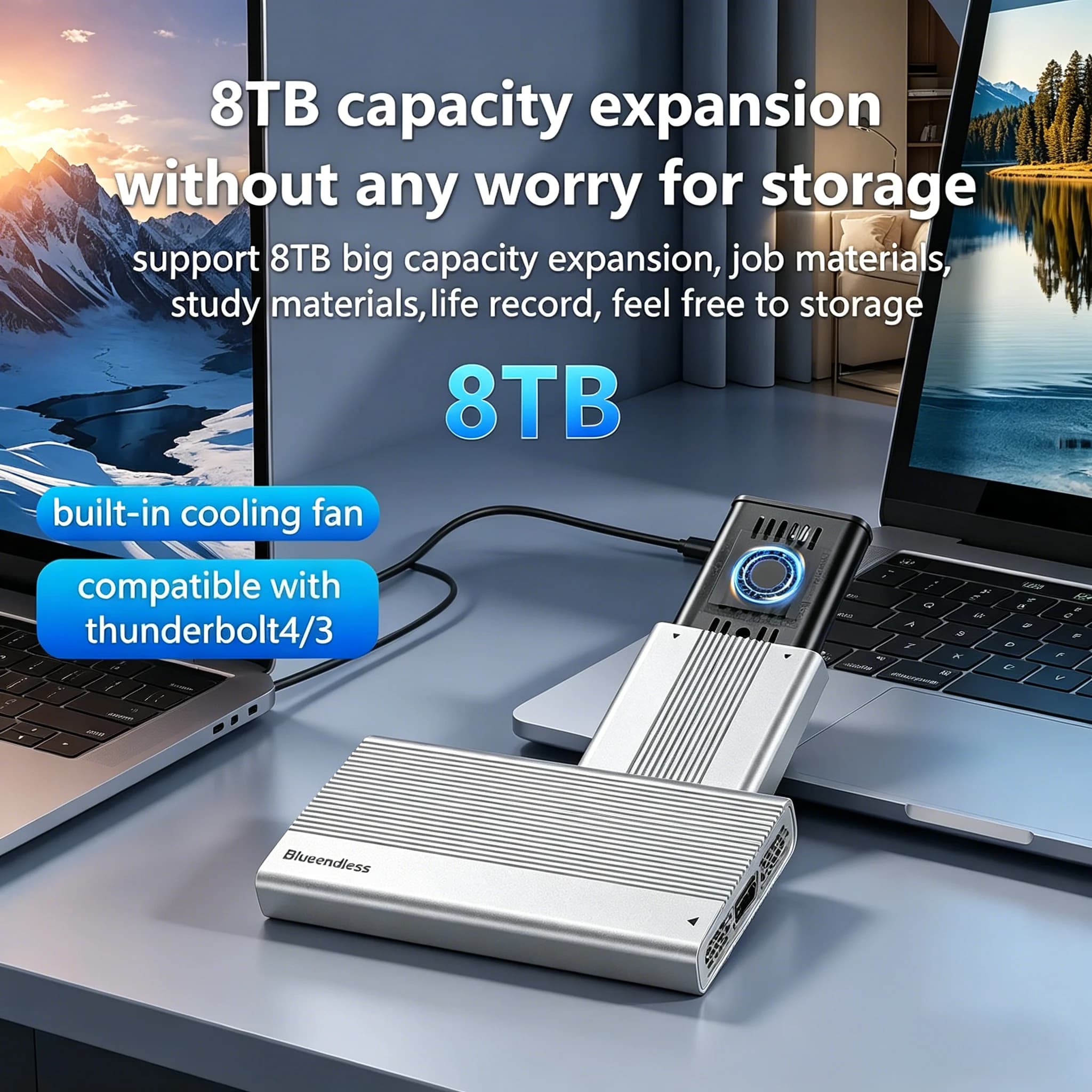 Box esterno per SSD M.2 NVMe USB4 da 40 Gbps con ventola di raffreddamento, compatibile con Thunderbolt 4/3