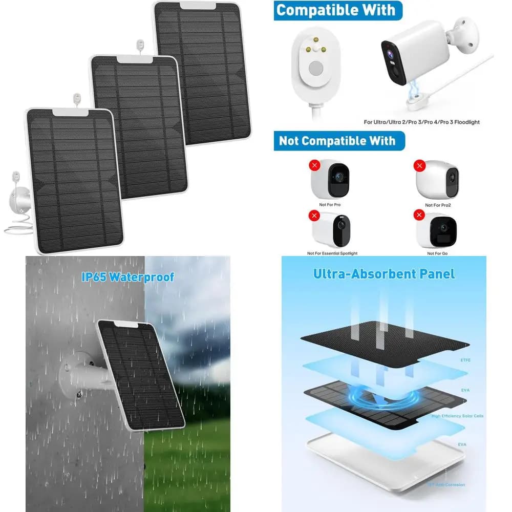Pannello Solare 3-Pack 5V 6W per Telecamere di Sicurezza Professionali, Alimentazione Continua, Cavo Impermeabile, Resistente alle Intemperie, Supporto Sicuro Incluso